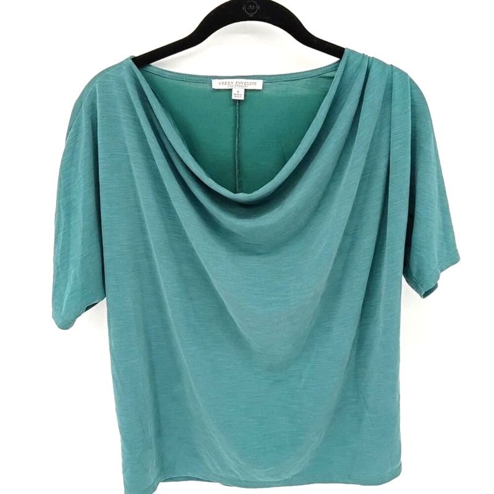Green Envelope Teal Cowl Neck Draped Top Soft Dolman Sleeve S Minimalist